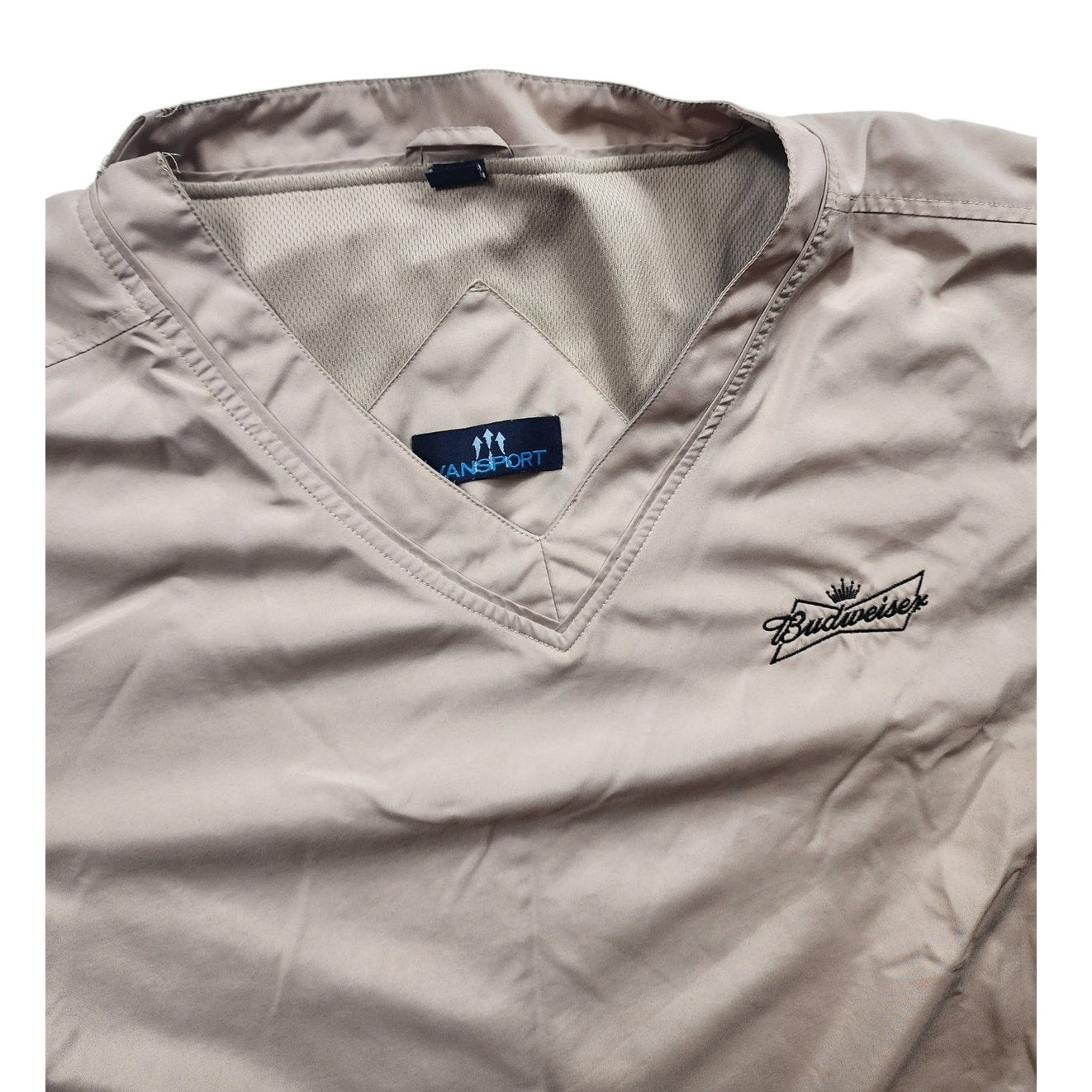 Vansport Budweiser Pullover Windbreaker Mens 2XL Logo V-Neck Lightweight Jacket