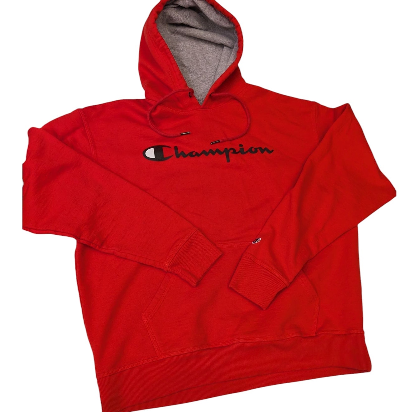 Champion Hoodie Mens Large Red Athleticwear Logo Pullover Sweatshirt Kangaroo