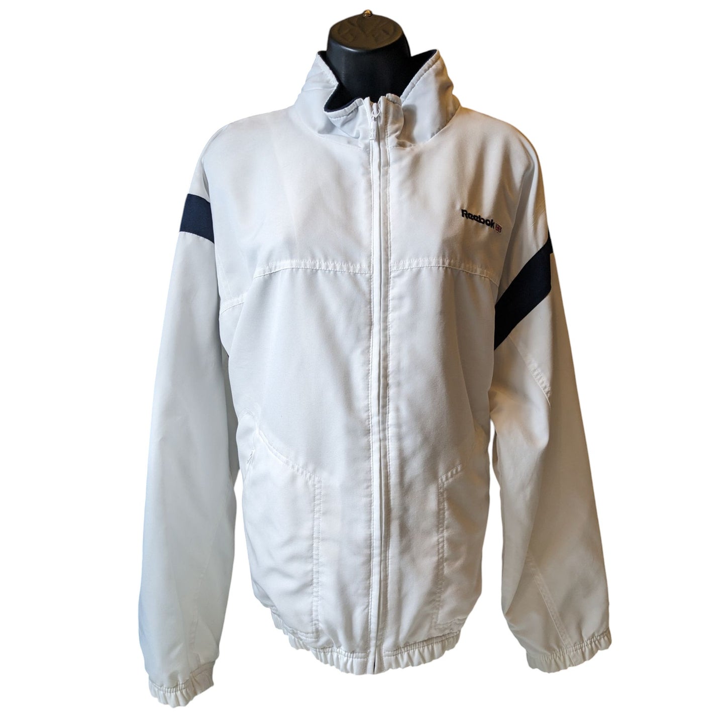 Reebok Classic Track Jacket Womens XL White Navy Full Zip Windbreaker Sporty