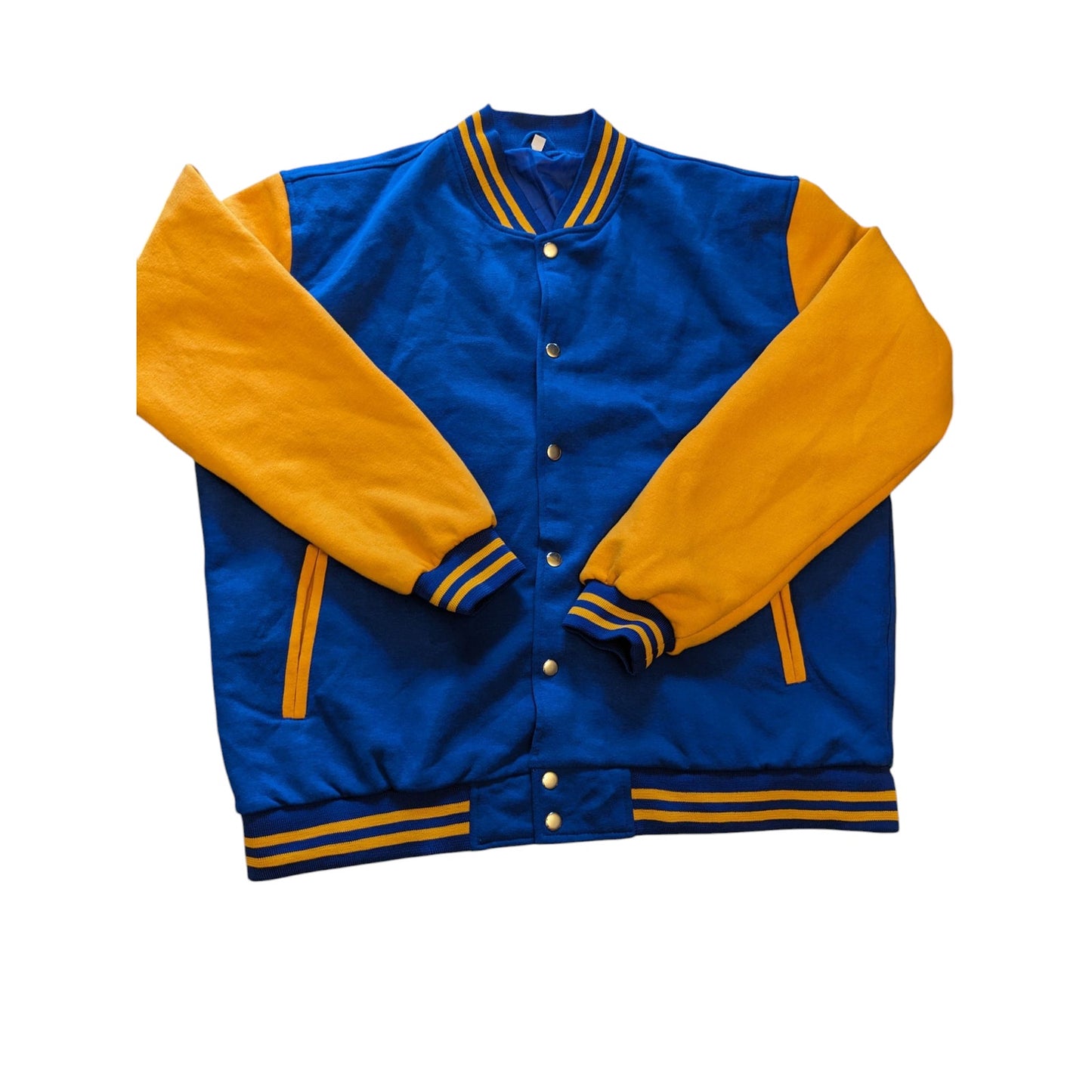 Varsity Jacket Mens XXL Letterman Style Bomber Blue Gold Snap Button Retro Style