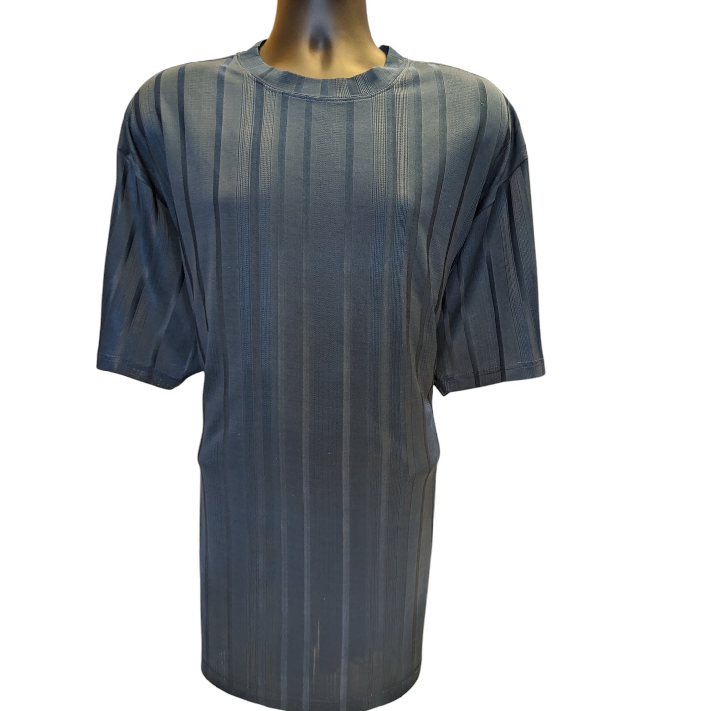 Stacy Adams Shirt Mens 3XLT Textured Blue Striped Short Sleeve Crew Neck