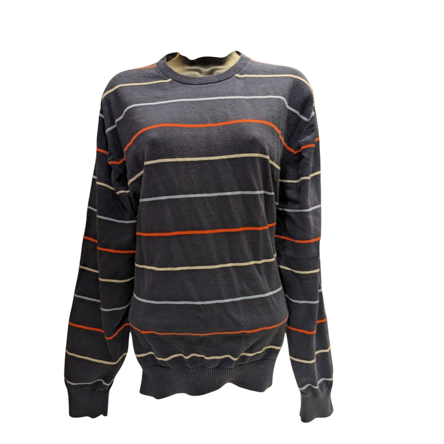 IZOD Sweater Womens XL Black Striped Crewneck Pullover Casual Knit Long Sleeve