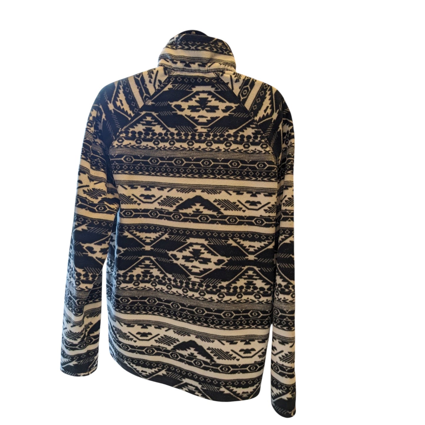 Eddie Bauer Sweater Womens XL Fleece Pullover Aztec Tribal Black White Cozy Warm
