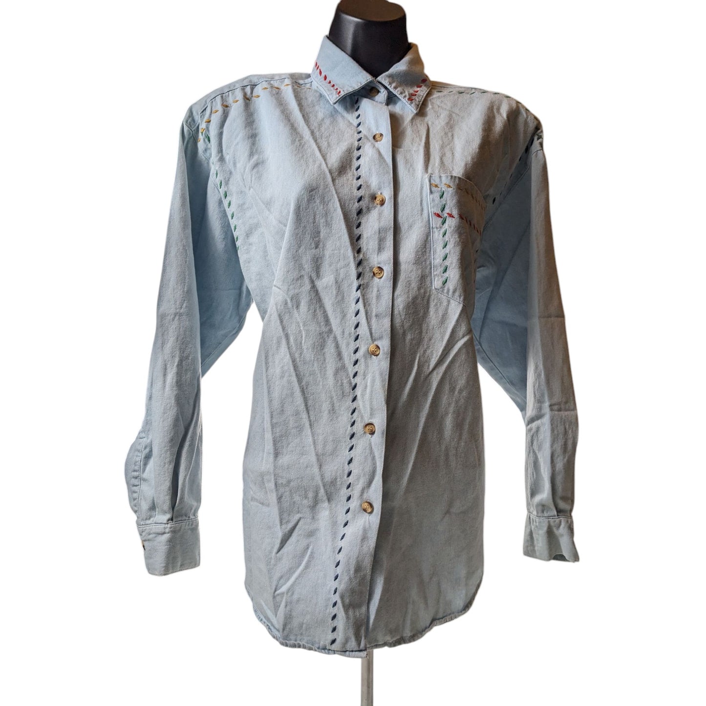 Vintage Solutions Denim Style Shirt Women Medium Embroidered Button Boho Western