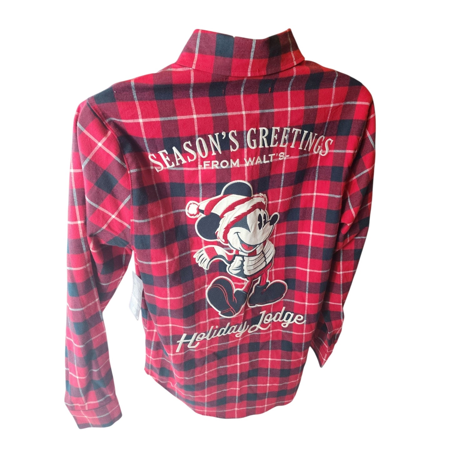 Disney Mickey Plaid Flannel Shirt Large Seasons Greeting Holiday Lodge Christmas