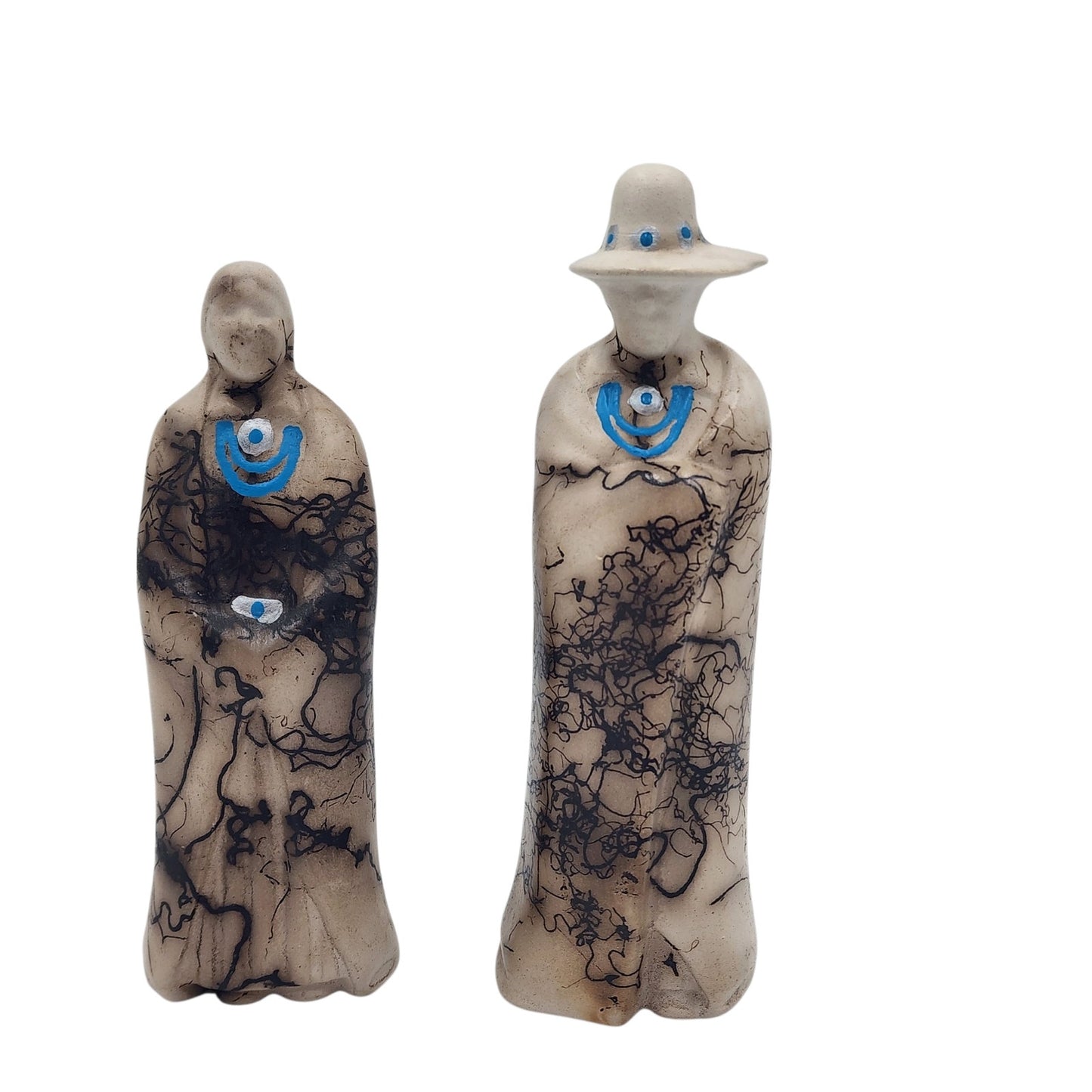 Native American Horsehair Pottery Figurines Southwest Sculpture Couple Pair 6"