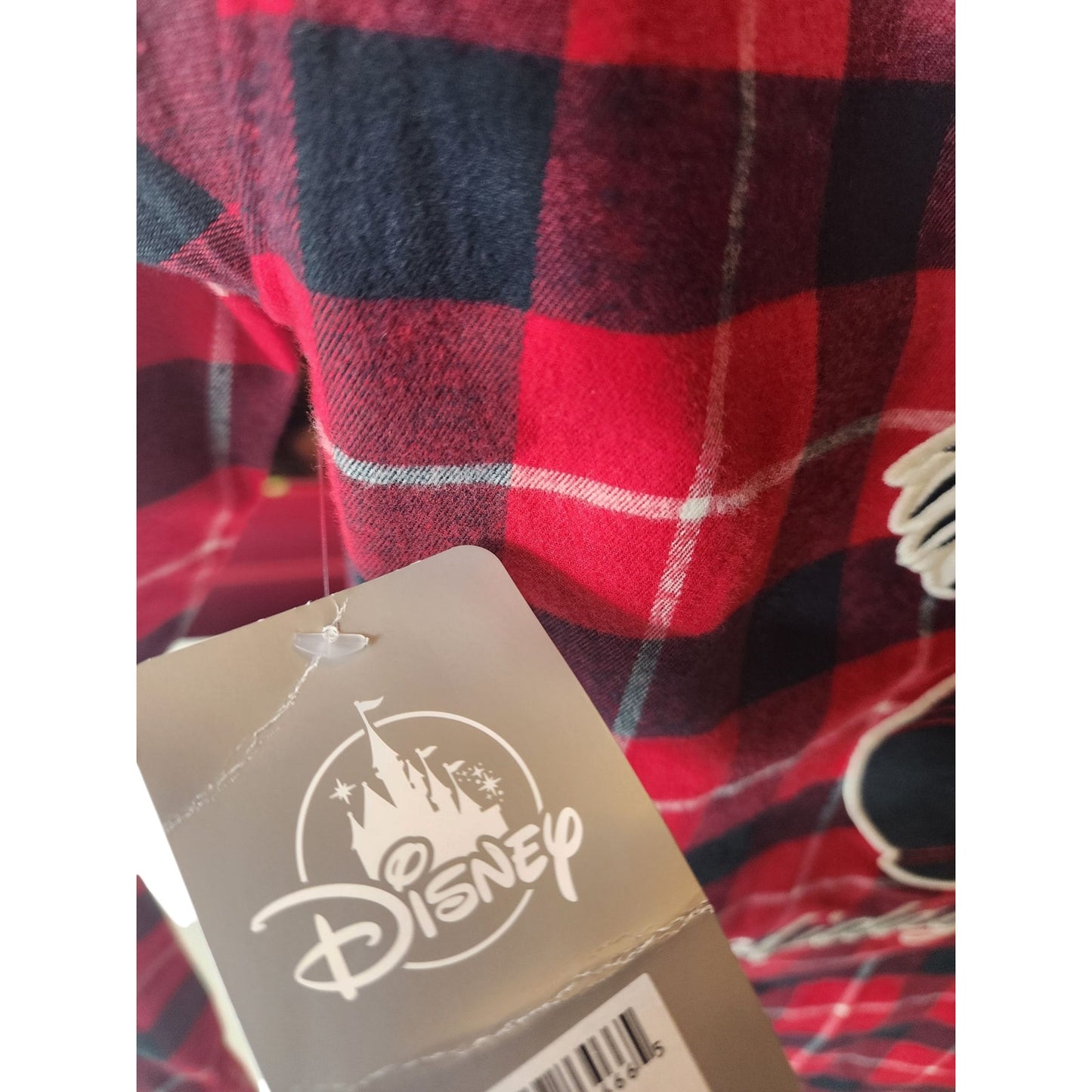 Disney Mickey Plaid Flannel Shirt Large Seasons Greeting Holiday Lodge Christmas