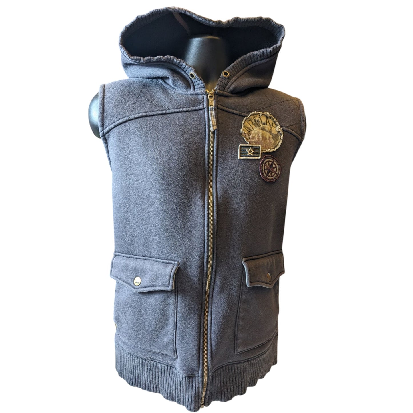 Cabelas Sleeveless Hoodie Vest Womens 2XL Mens XL Fleece Patches Streetwear Zip