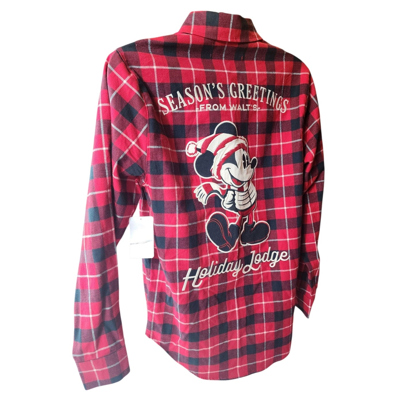 Disney Mickey Plaid Flannel Shirt Large Seasons Greeting Holiday Lodge Christmas