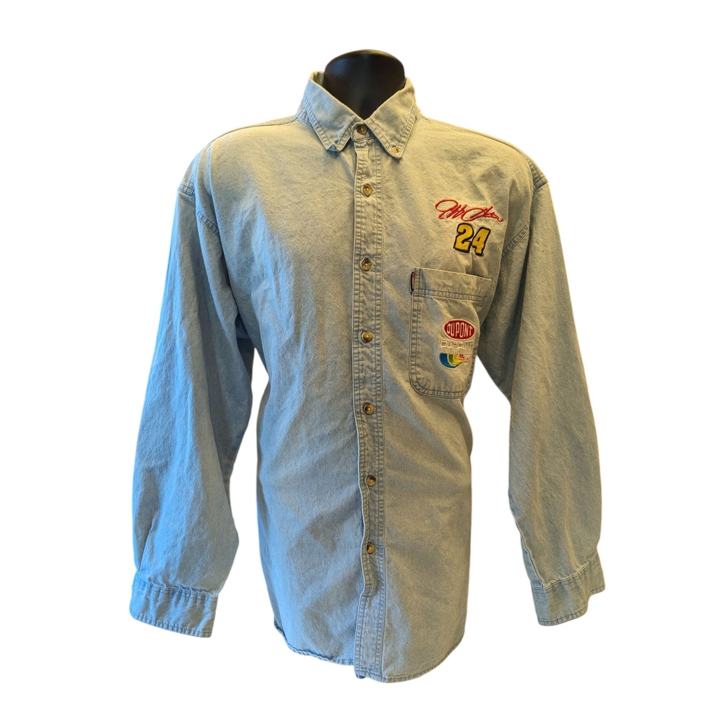 Vintage Jeff Gordon #24 DuPont Racing Mens XL Denim Button Up Shirt NASCAR