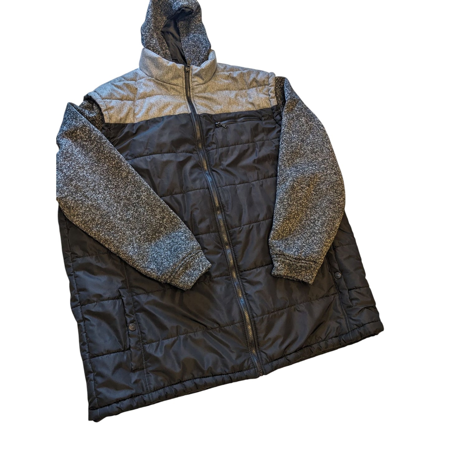 PX Clothing Jacket Mens 3XLT Hooded Puffer Full Zip Gray Black Colorblock Hoodie
