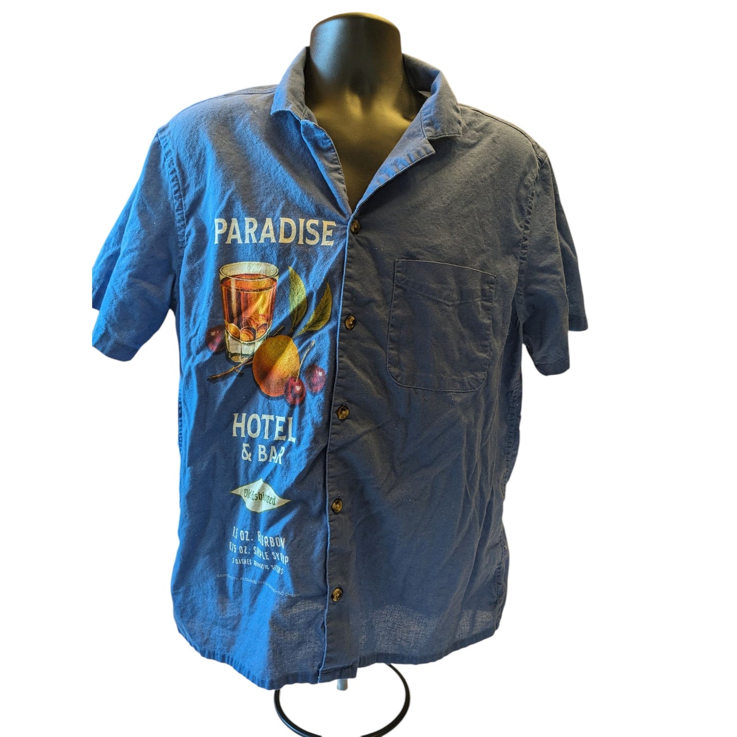 Old Navy Shirt Mens Large Linen Paradise Hotel Cocktail Graphic Beach Hawaiian