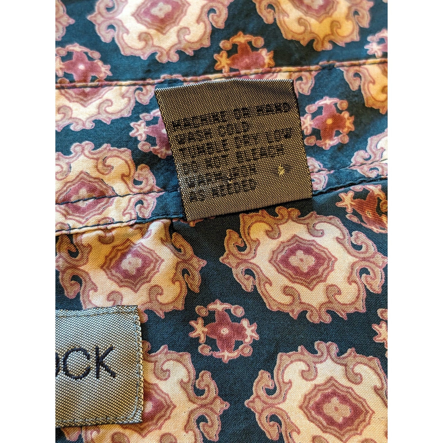 Robert Stock Silk Shirt Men Large Vintage Long Sleeve Button Geometric Paisley