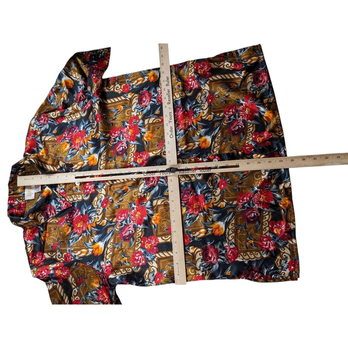 Jordan Blouse Shirt Women XL Button Floral Baroque Long Sleeve Silky Polyester