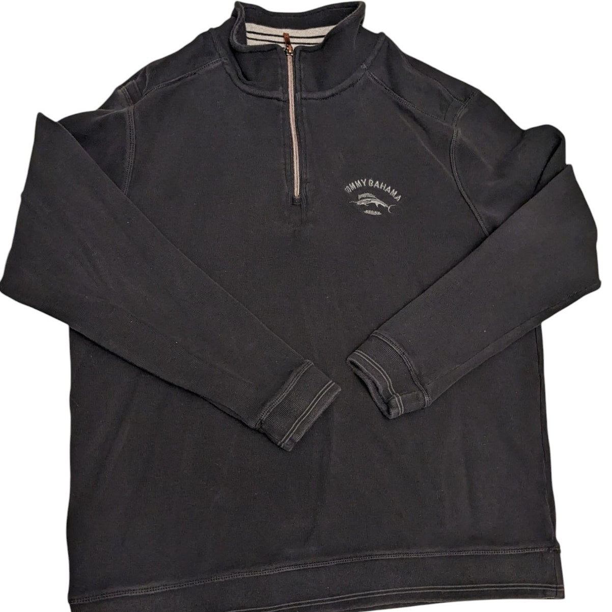 Tommy Bahama Pullover Mens Medium Black Cotton Sweatshirt Quarter Zip Casual