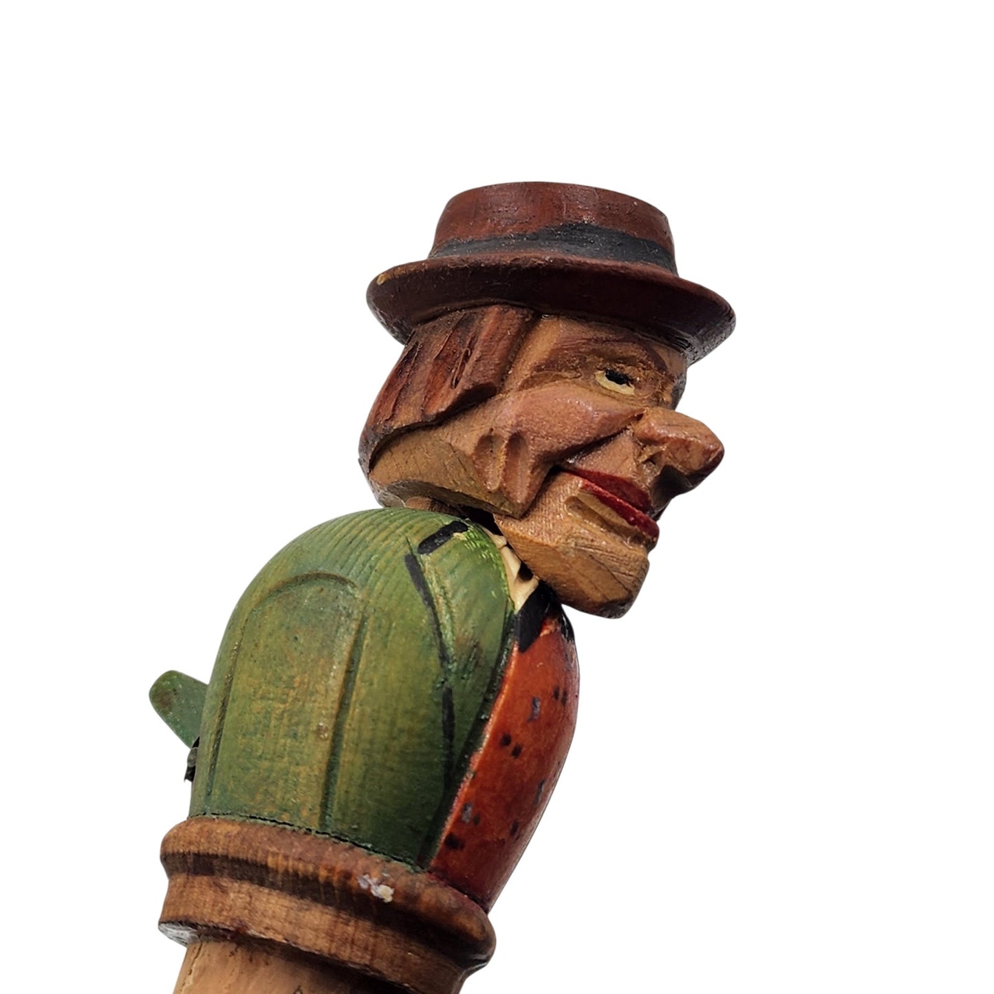 Vintage ANRI Italian Hand Carved Wooden Bottle Stopper Movable Folk Art Barware