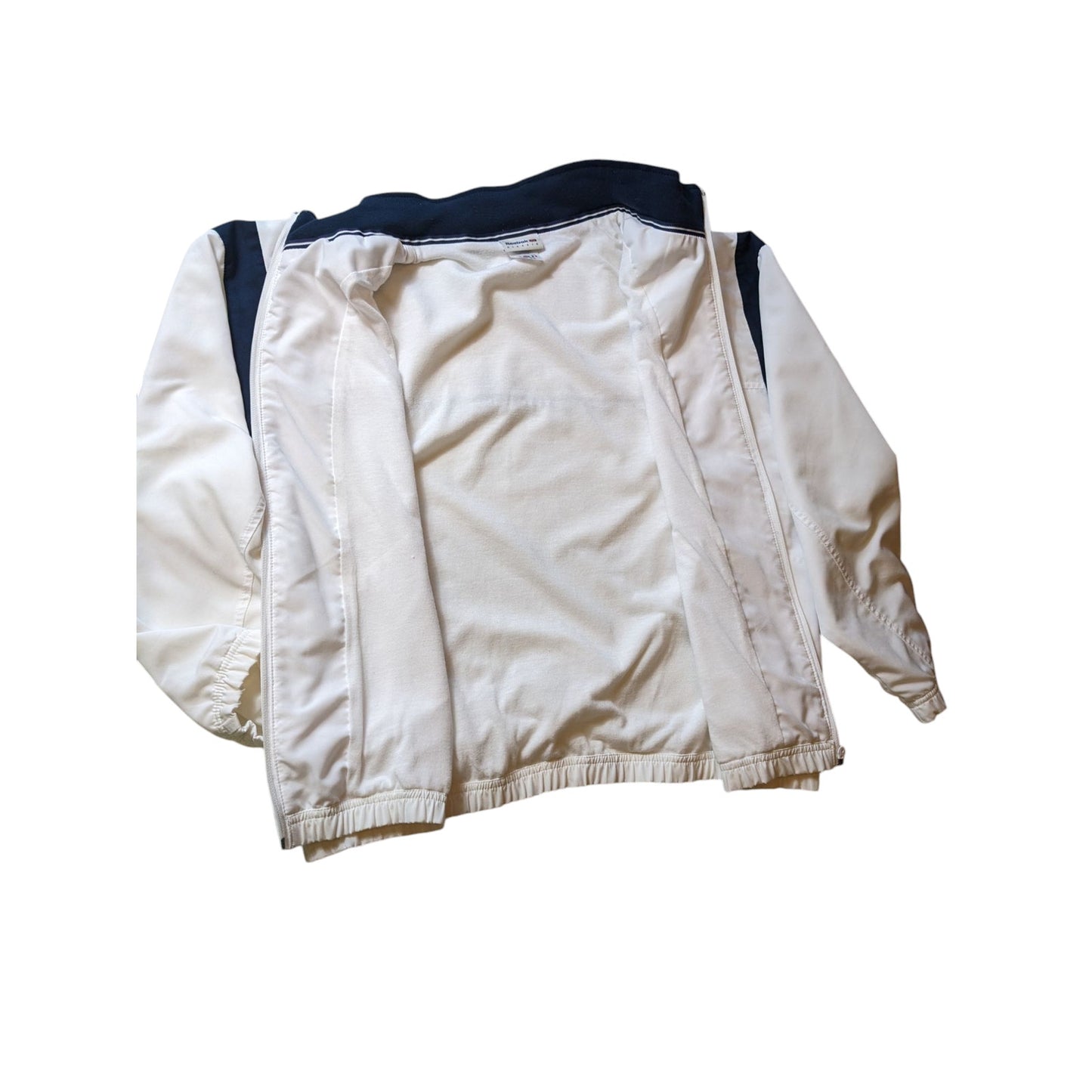 Reebok Classic Track Jacket Womens XL White Navy Full Zip Windbreaker Sporty
