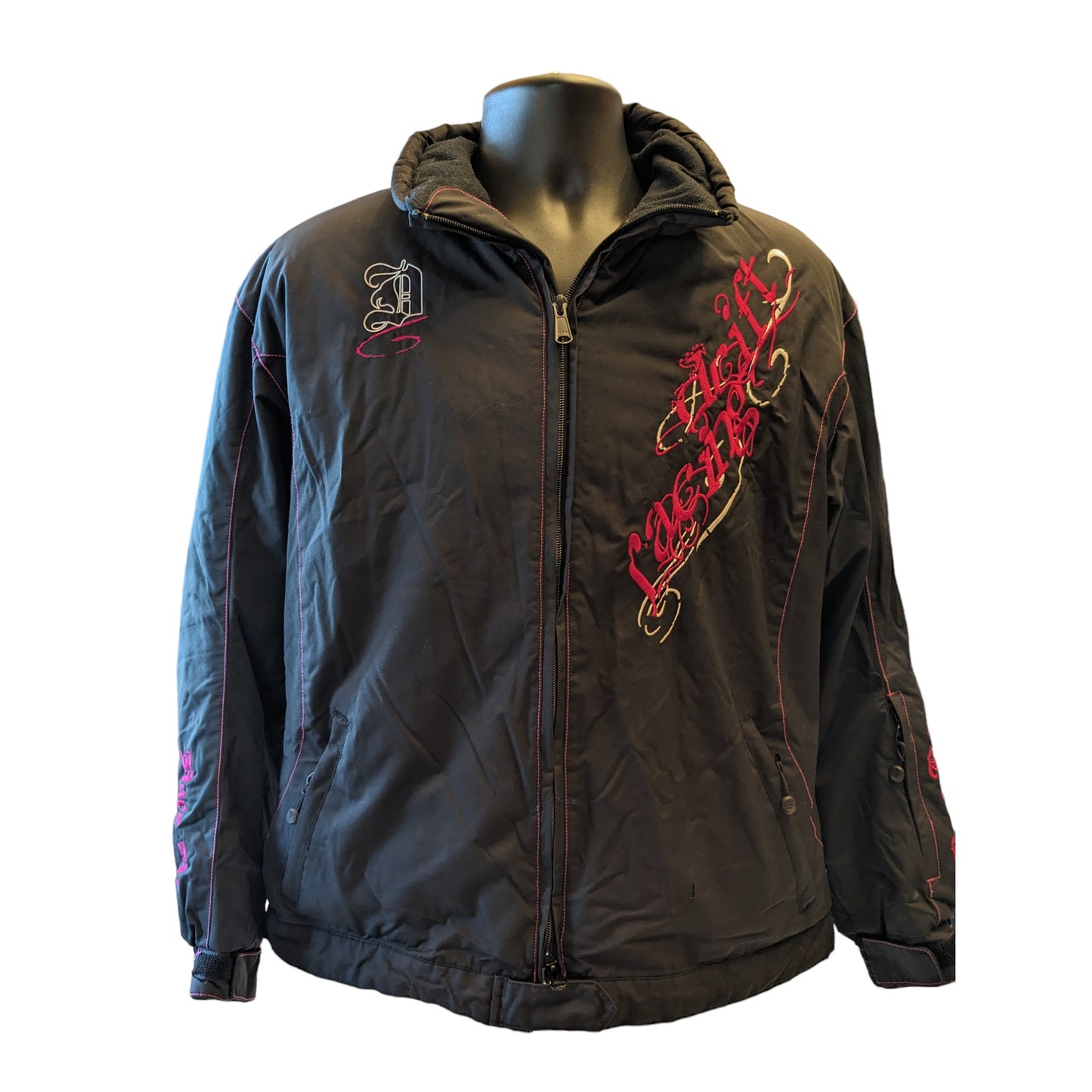 Drift Racing Jacket Womens Large Snowmobile Motorcycle Pink Embroidery Accents