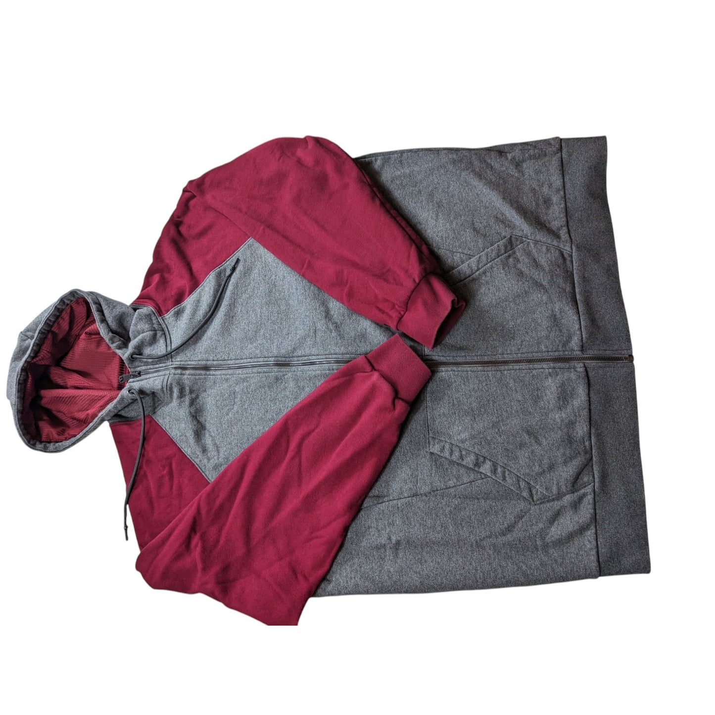 Russell Hoodie Mens 2XL Full Zip Premium Fleece Gray Maroon Hooded Sweatshirt