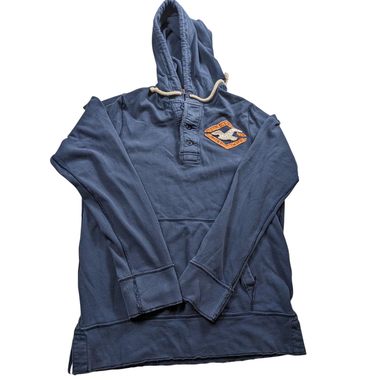 Hollister Henley Sweatshirt Mens XL Hooded Pullover Surf Patch Fleece San Diego