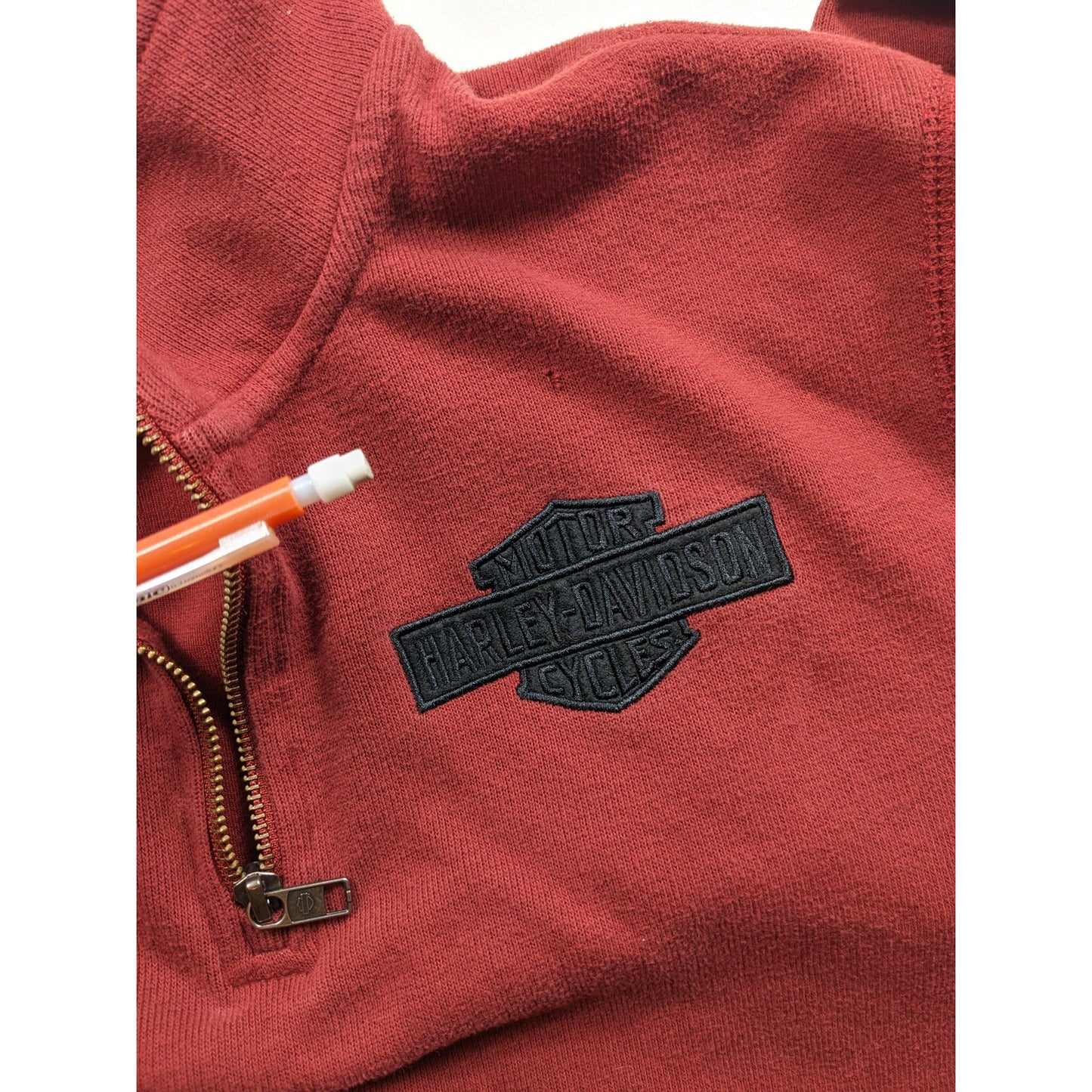 Harley Davidson Sweatshirt Men XL Fitted Women XL Zip Pullover Burgundy Maroon