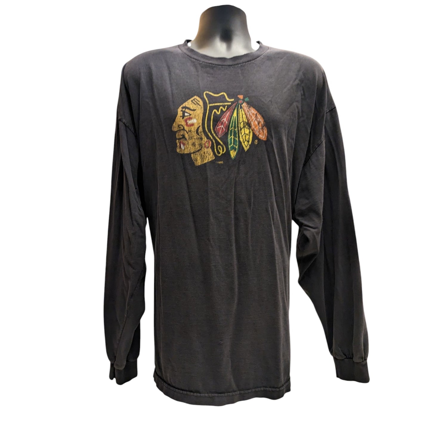 Vintage Antigua Chicago Blackhawks Shirt Men XL NHL Graphic Tee Long Sleeve