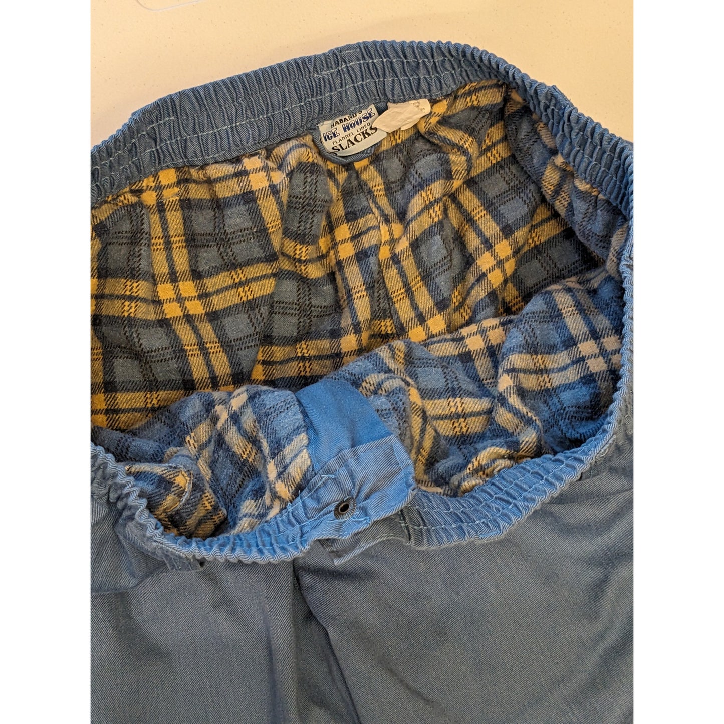 Haband Ice House Flannel Lined Slacks Mens 44 S Blue Elastic Waist Winter Pants