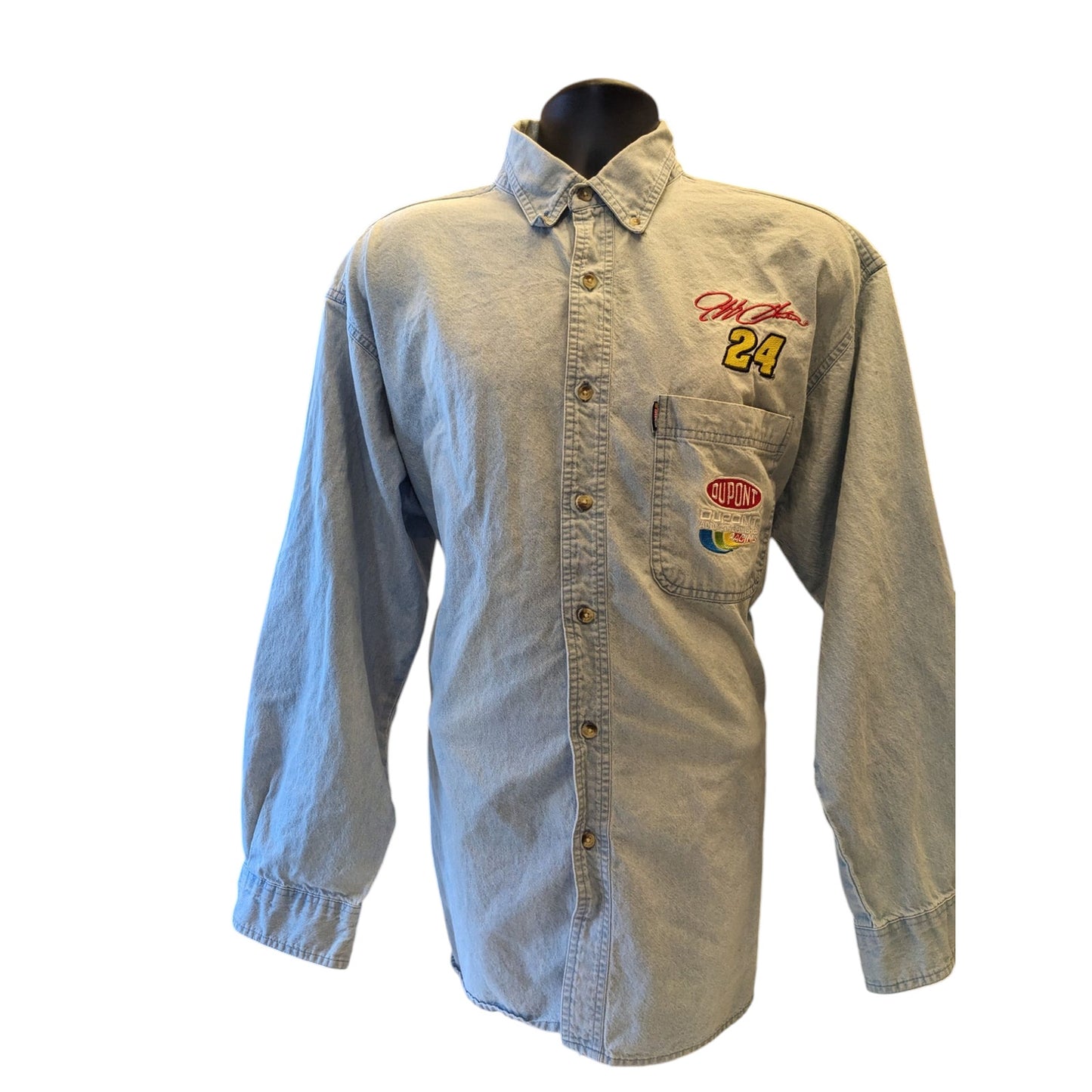 Vintage Jeff Gordon #24 DuPont Racing Mens XL Denim Button Up Shirt NASCAR