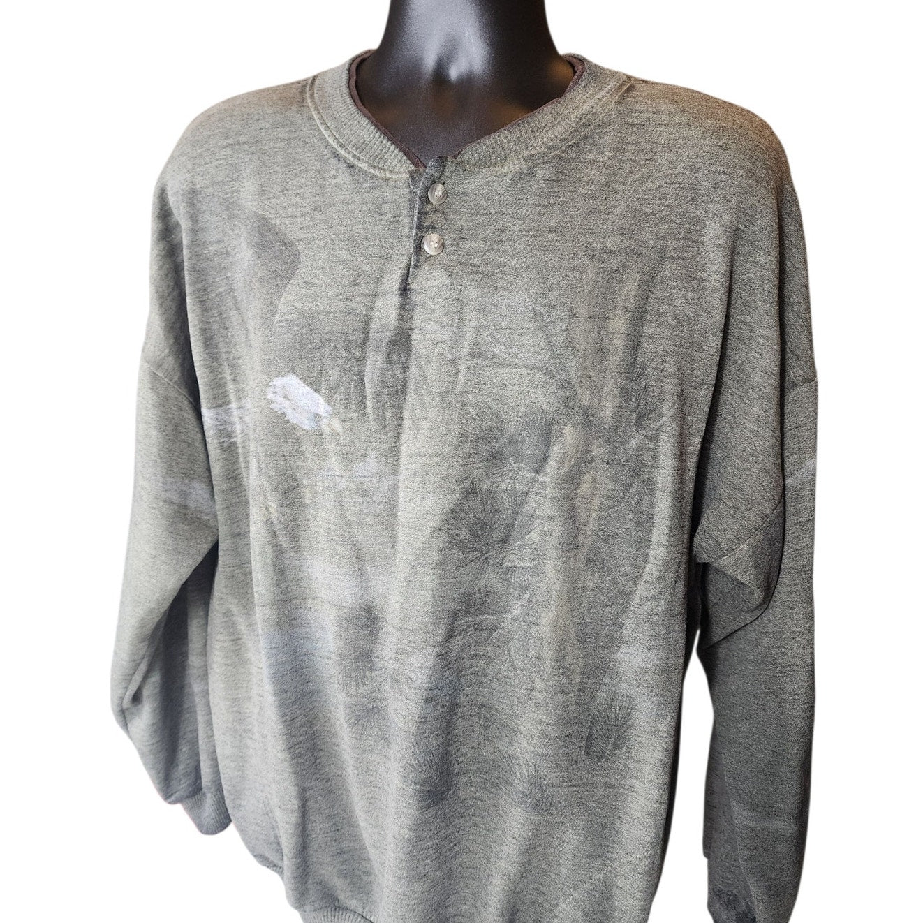 Forest Glen Henley Shirt XL Long Sleeve Sweater Eagle Wildlife Pullover Vintage