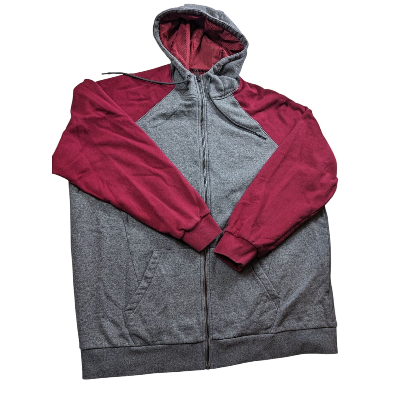 Russell Hoodie Mens 2XL Full Zip Premium Fleece Gray Maroon Hooded Sweatshirt