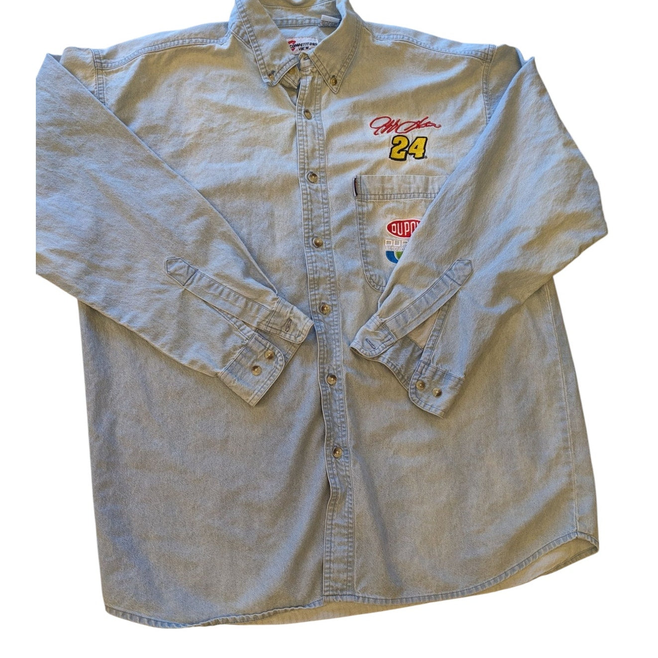 Vintage Jeff Gordon #24 DuPont Racing Mens XL Denim Button Up Shirt NASCAR