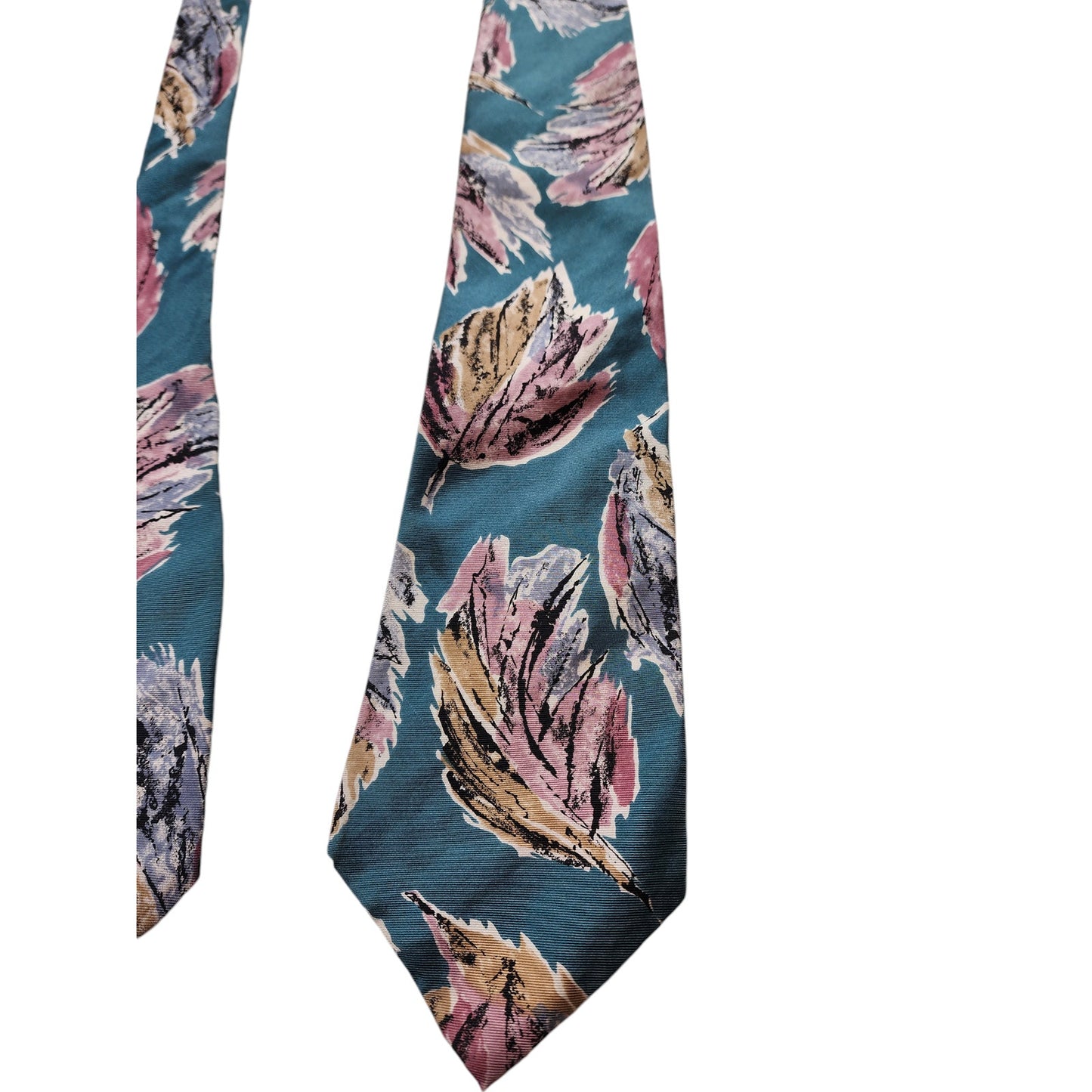 Oscar de la Renta Mens Tie Vintage Floral Print Teal Pink Neckwear Necktie