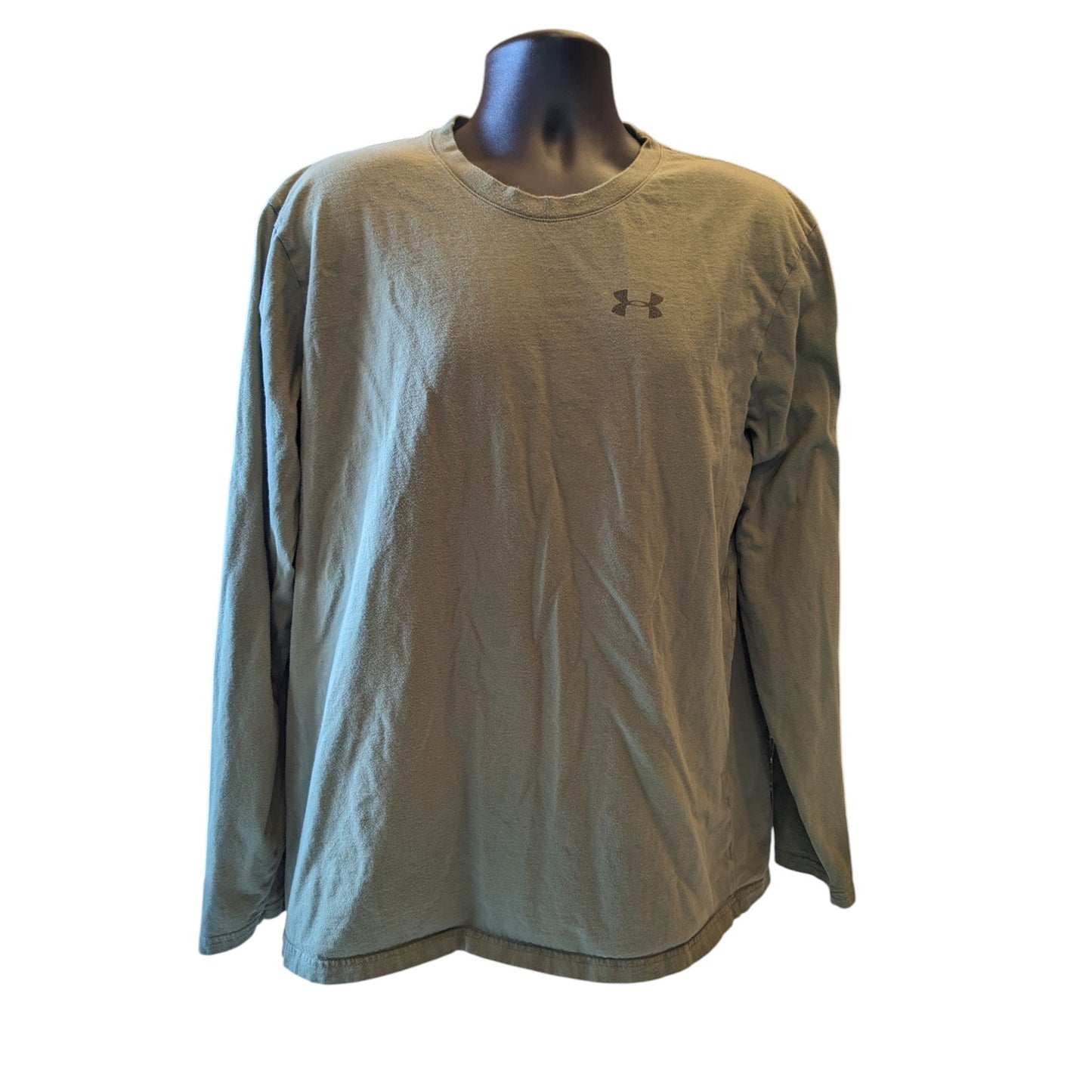 Under Armour Shirt Men XL Long Sleeve Loose Fit HeatGear Green Graphic Gym Eagle