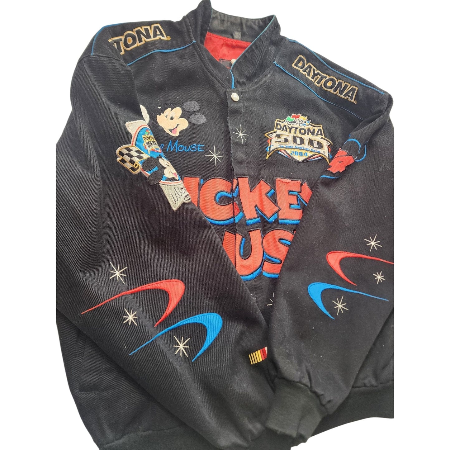 Disney Jeff Hamilton Jacket Mens Large Mickey Daytona NASCAR Embroidered Bomber