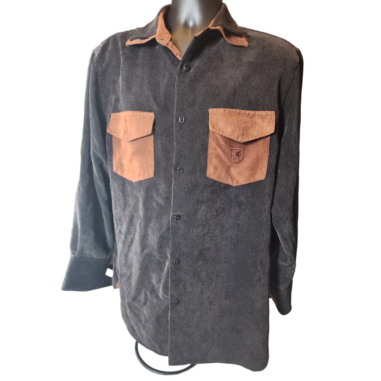 Stacy Adams Corduroy Button Up Shirt Men Medium Fashion Suede Pocket Long Sleeve