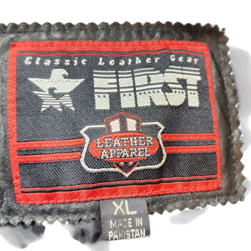 First Manufacturing Leather Vest XL Biker Motorcycle Club Riding Snap Taffeta