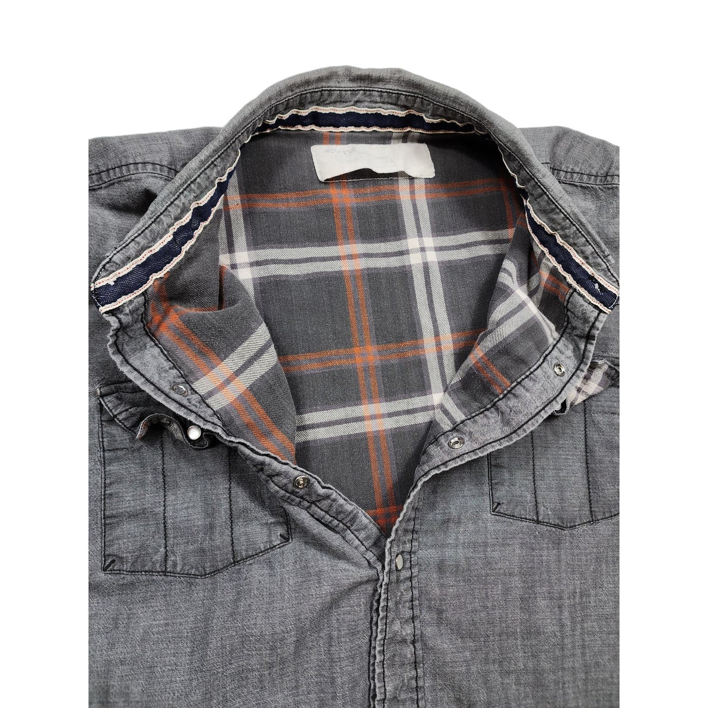 Levis Shirt Mens Large Gray Long Sleeve Pearl Snap Denim Look Distressed Rugged