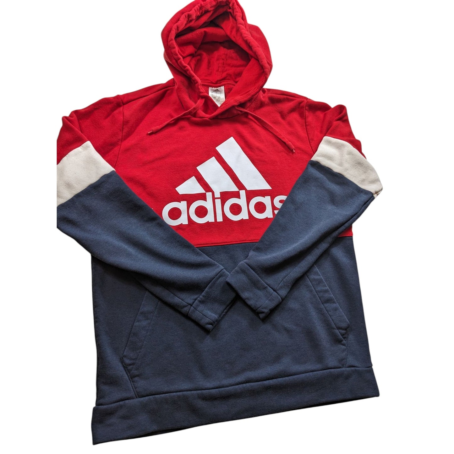 Adidas Hoodie Men Medium/Large RedNavy Colorblock Pullover Sweatshirt Streetwear