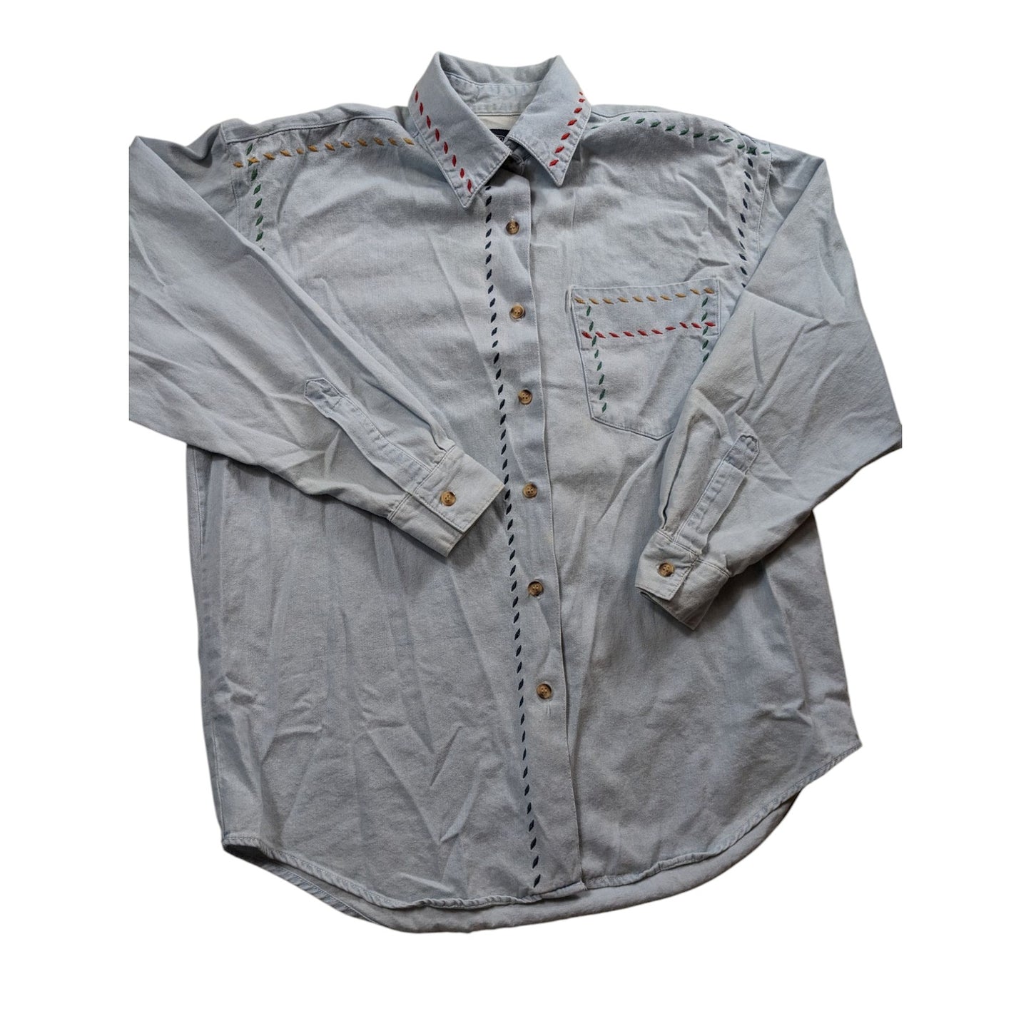 Vintage Solutions Denim Style Shirt Women Medium Embroidered Button Boho Western