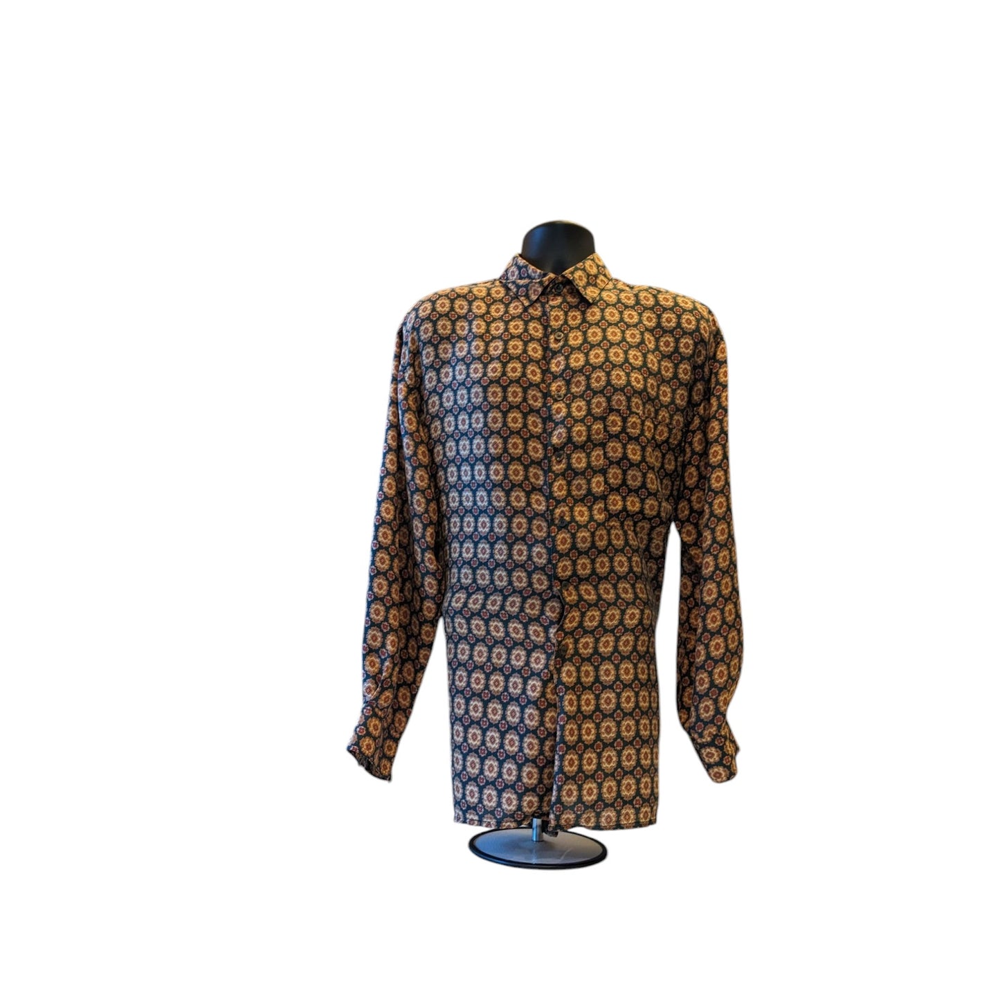 Robert Stock Silk Shirt Men Large Vintage Long Sleeve Button Geometric Paisley