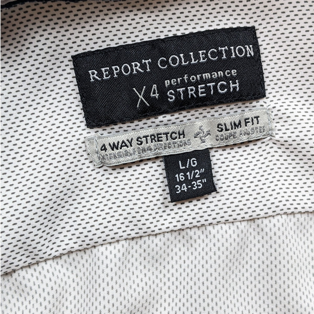 Report Collection Dress Shirt Men Large Slim 16.5 34/35 Stretch X4 Long Sleeve