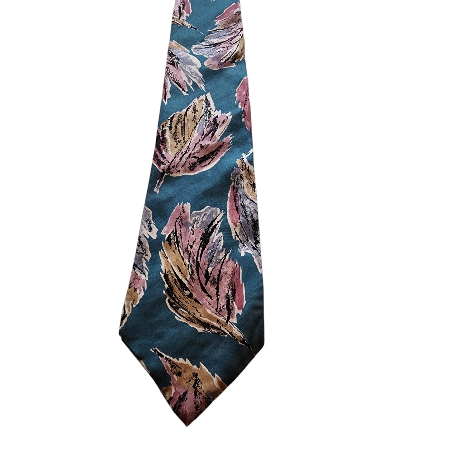 Oscar de la Renta Mens Tie Vintage Floral Print Teal Pink Neckwear Necktie
