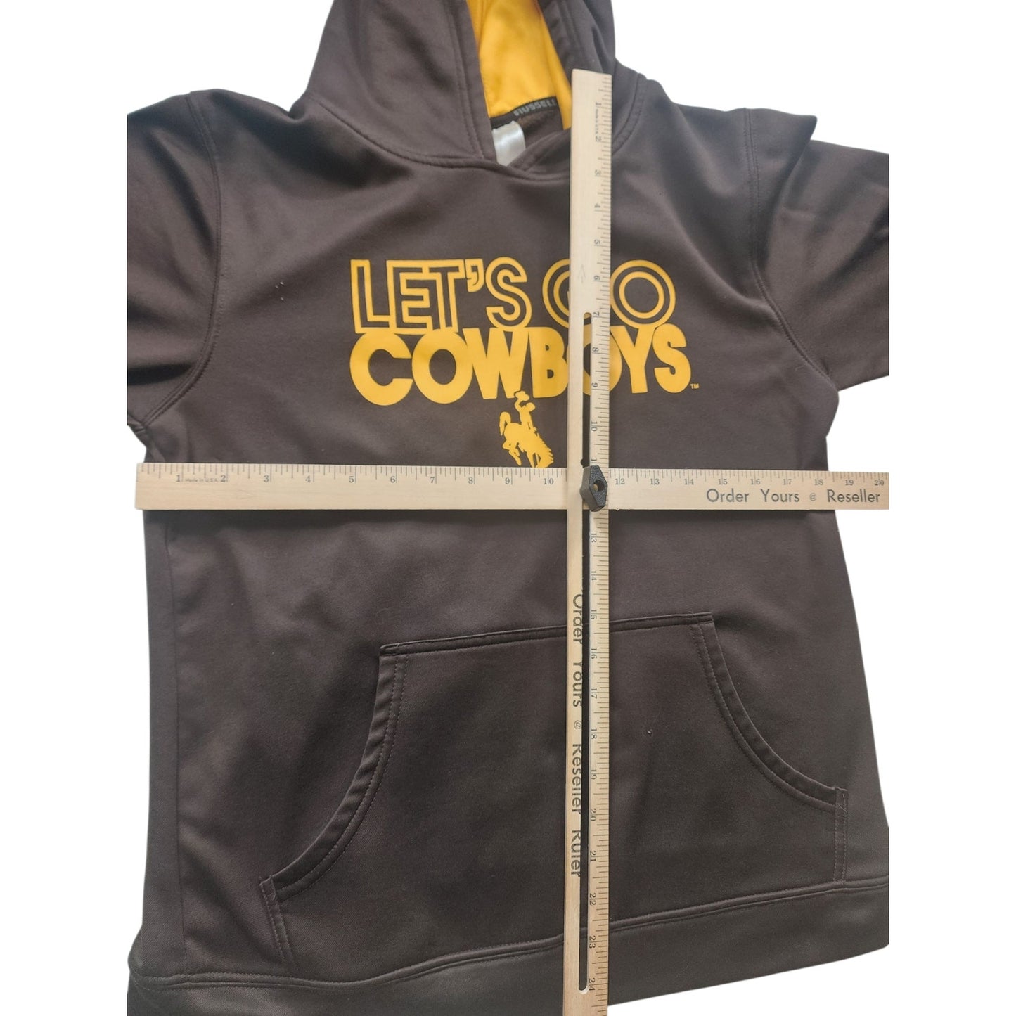 Russell Hoodie Youth XL Mens Small University Wyoming Lets Go Cowboys Sweatshirt
