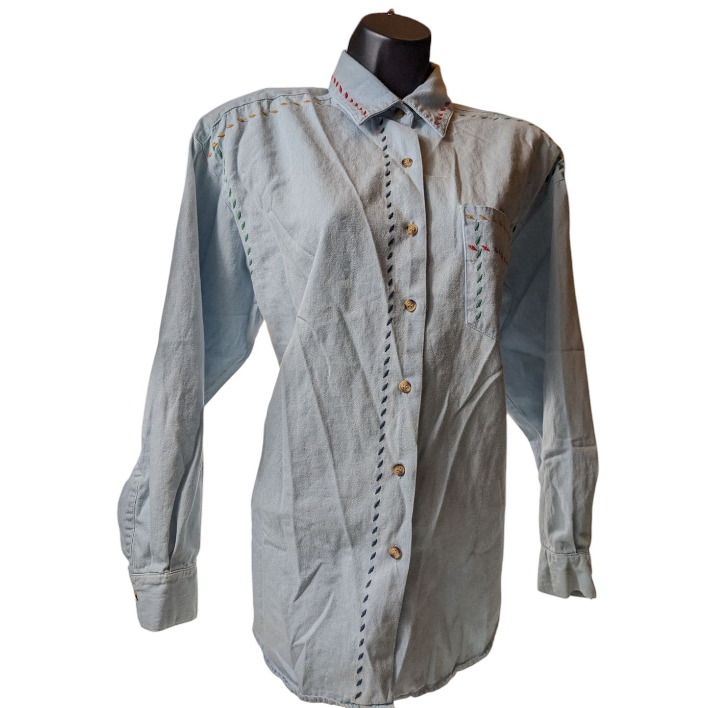 Vintage Solutions Denim Style Shirt Women Medium Embroidered Button Boho Western