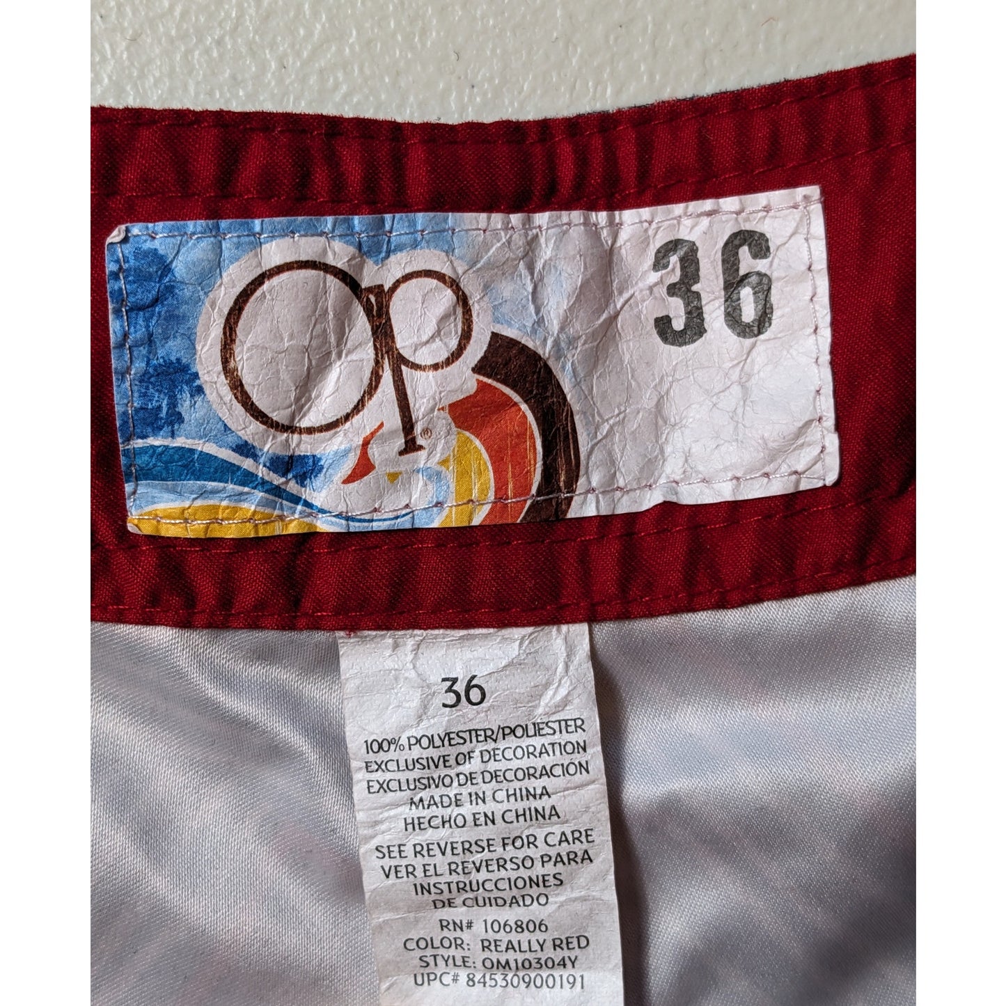 OP Board Shorts Mens 36 Black Red Tribal Print Swim Surfwear Ocean Pacific Beach