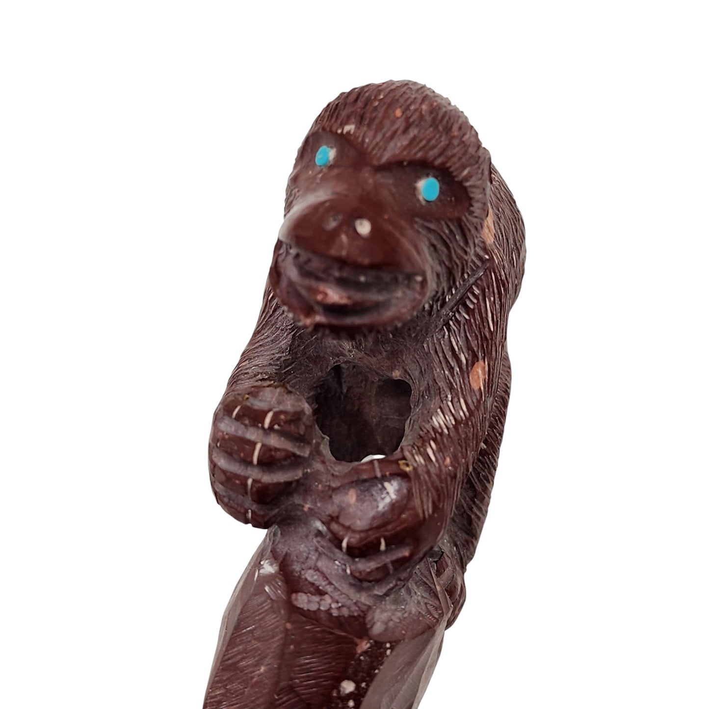 Native American Zuni Monkey Fetish Derrick Kaamasee Pipestone Carve Turquoise 4"