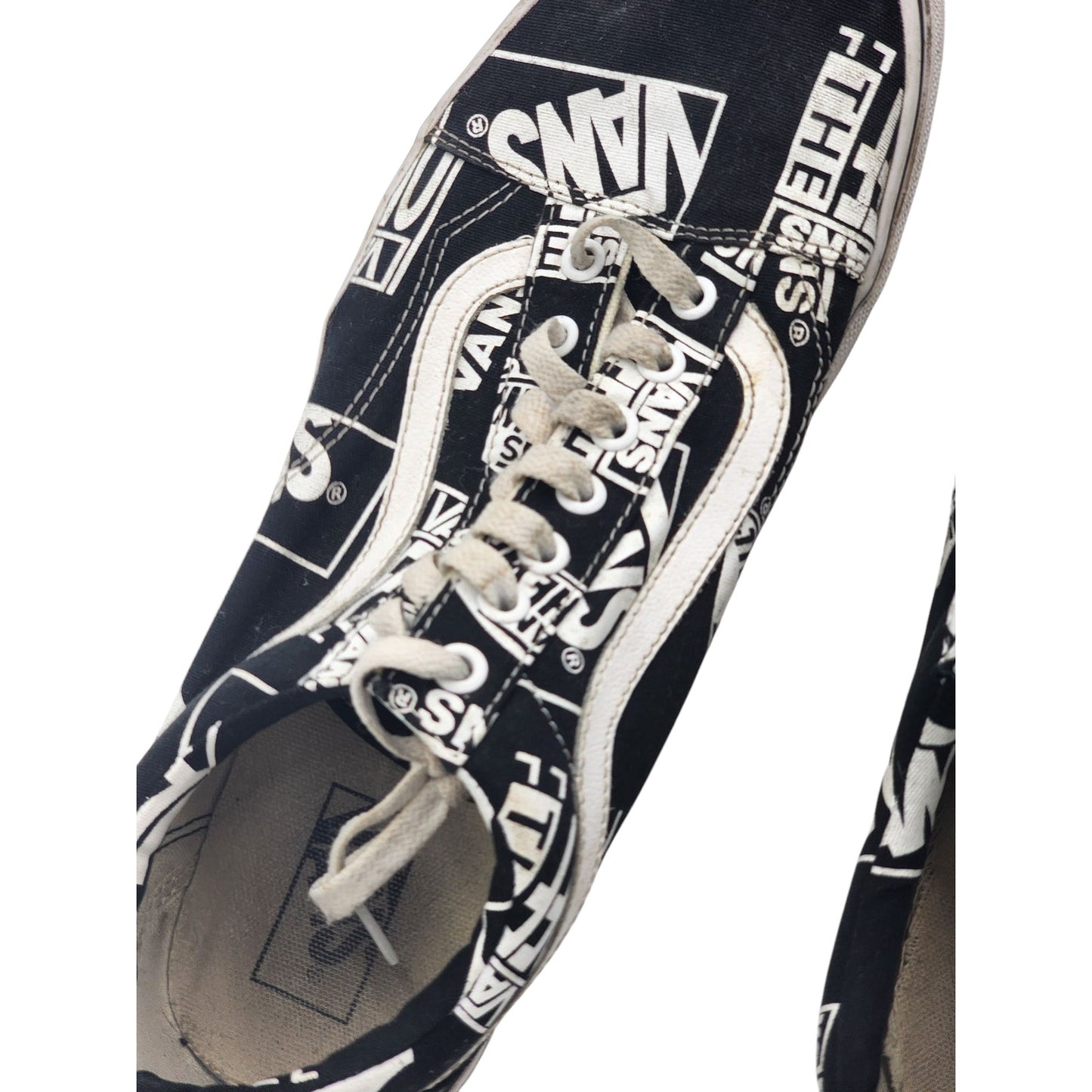 Vans Shoes Black White Print Sneakers Mens 12 Low Top Skate Streetwear 500714