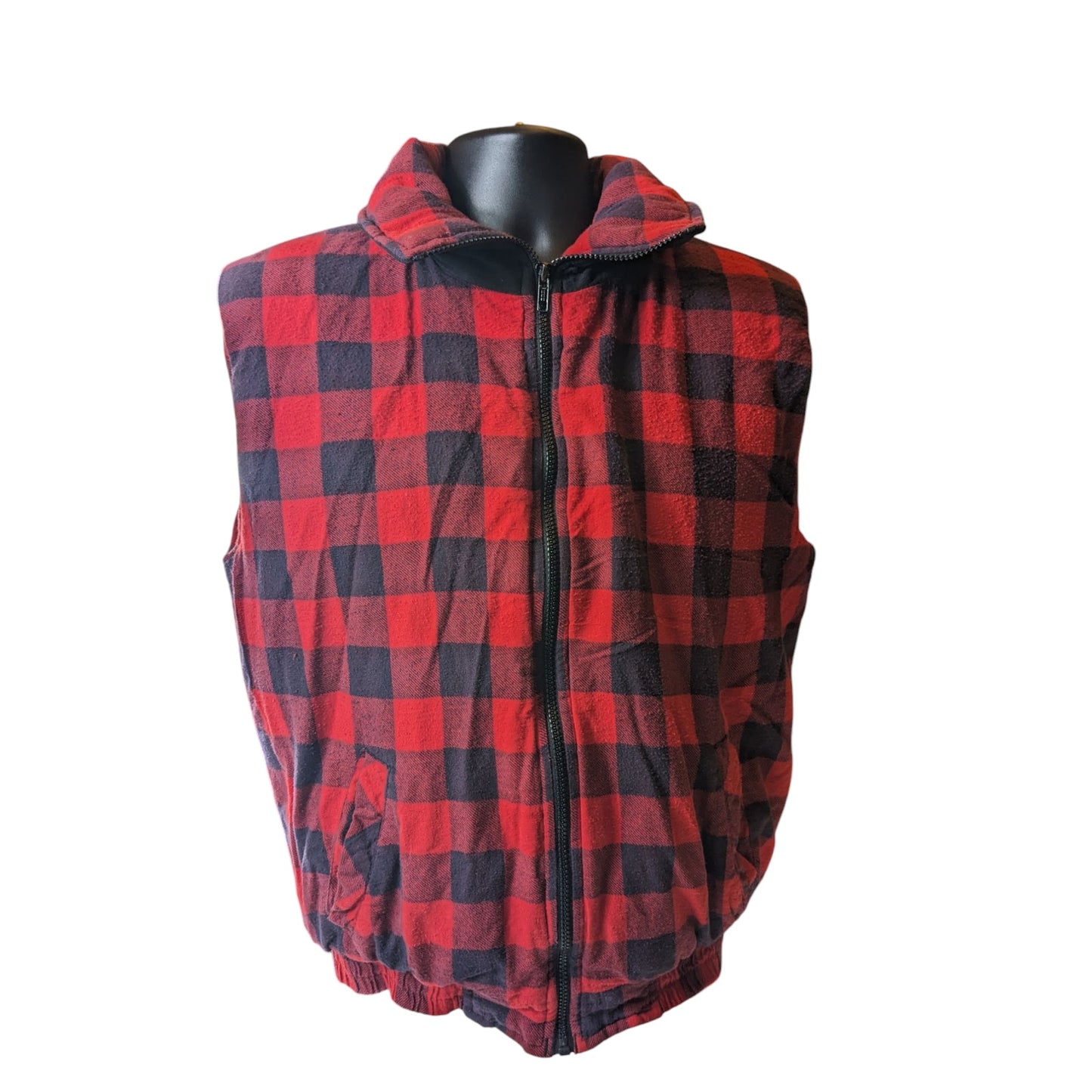 GreatLand Vest Men Medium Buffalo Plaid Flannel Fleece Sleeveless Zip Lumberjack