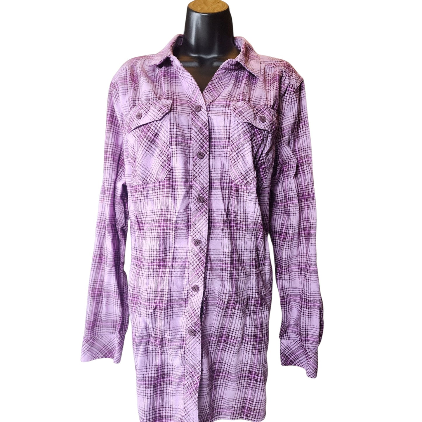 Duluth Trading Shirt Women XL Purple Plaid Button Front Long Sleeve Western Top