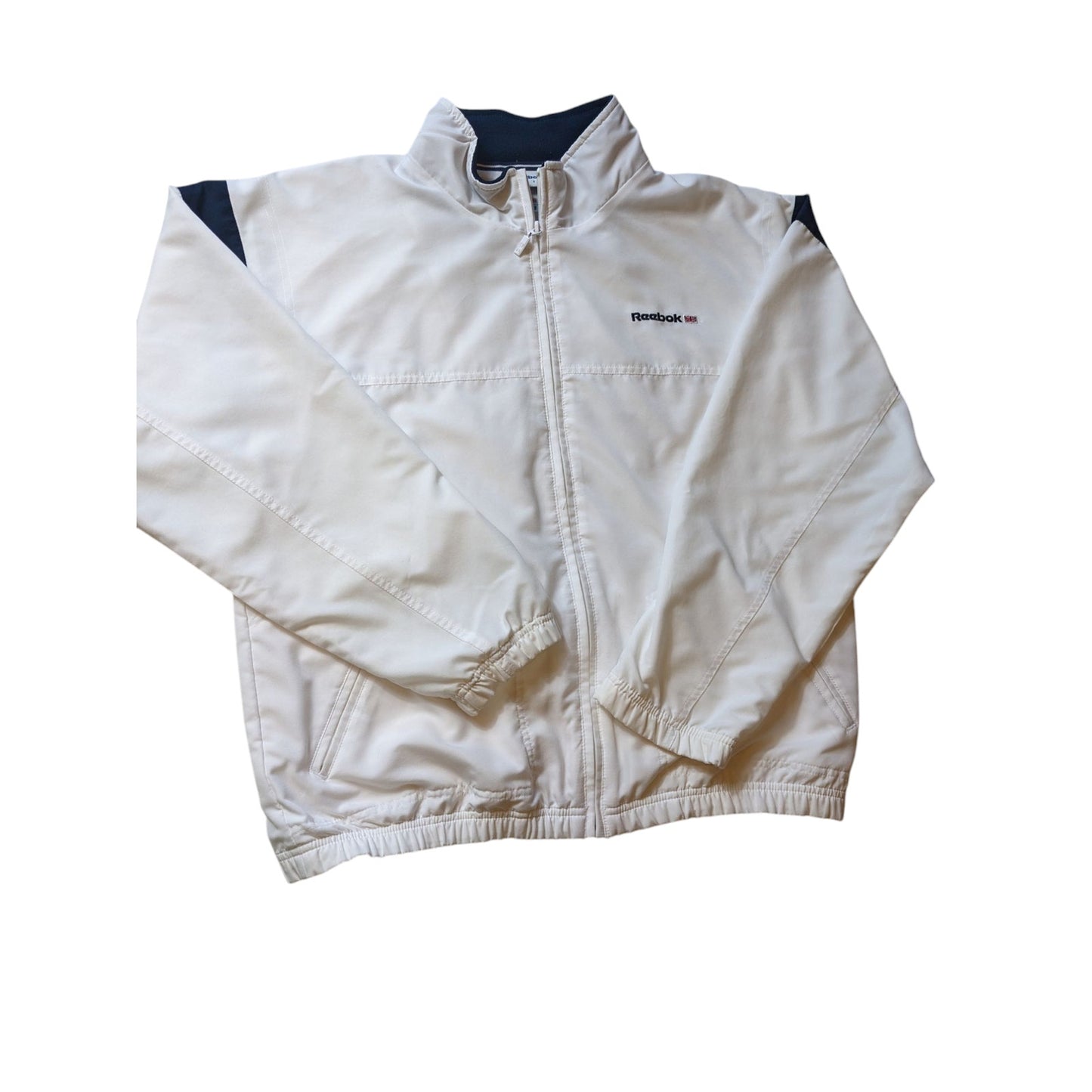 Reebok Classic Track Jacket Womens XL White Navy Full Zip Windbreaker Sporty